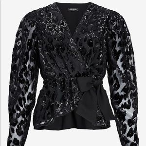 NWOT Express Metallic Leopard Wrap-front Bow Top